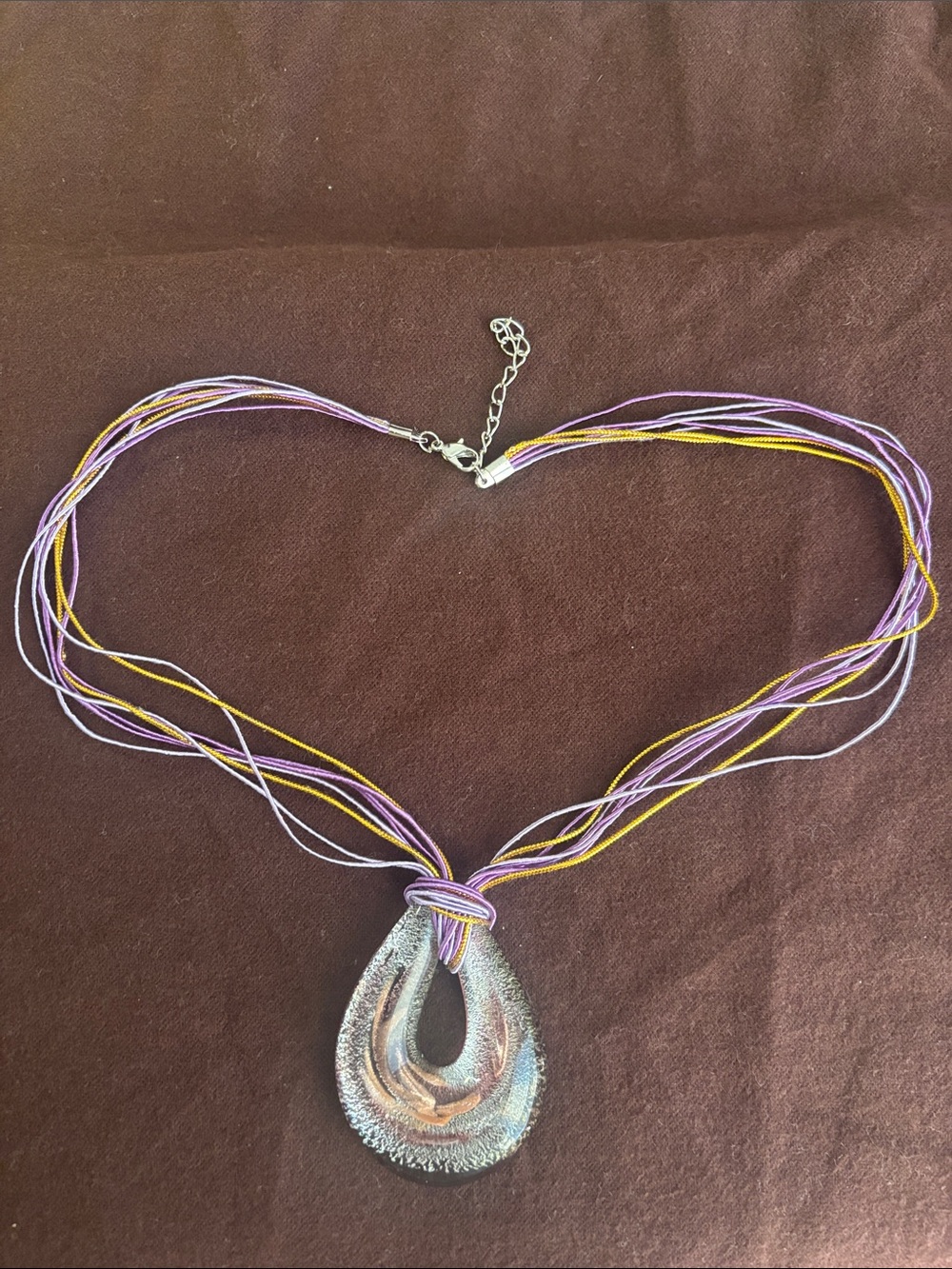 Multistrand Purple & Gold Pendant Necklace from Italy